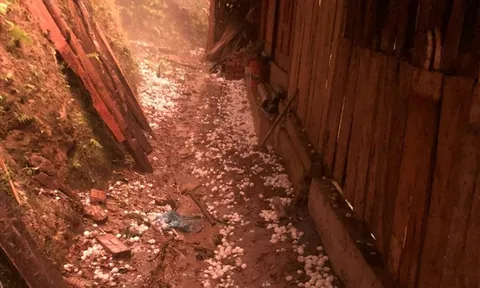 Mưa đá thủng mái ngói ở Sơn La