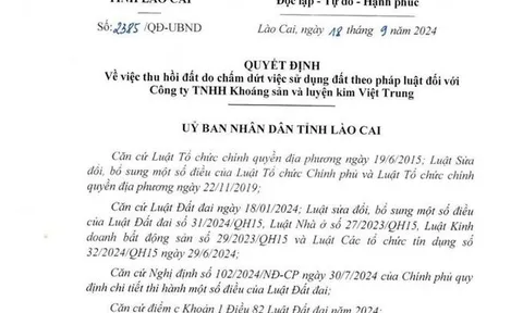 Lào Cai: Công ty TNHH Khoáng sản và Luyện kim Việt Trung bị thu hồi hơn 460ha đất