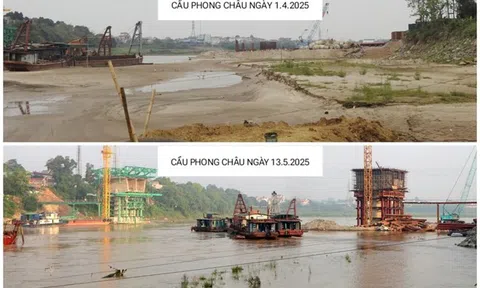 Mực nước sông Hồng tại cầu Phong Châu dâng cao